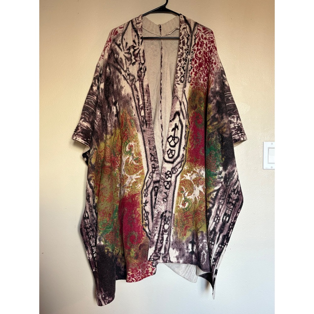 Soft Surroundings Oversized Knit Poncho Wrap Abstract Paisley Print Shawl - Picture 15 of 15